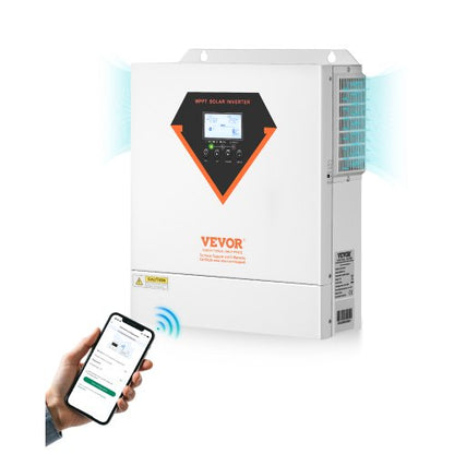 Hybrid solväxelriktare, 3500W, allt-i-ett ren sinusvågsväxelriktare, 24V DC till 220/230V AC, med inbyggd WIFI 100A MPPT solcellsregulator, för off-grid system med blysyralitiumbatteri