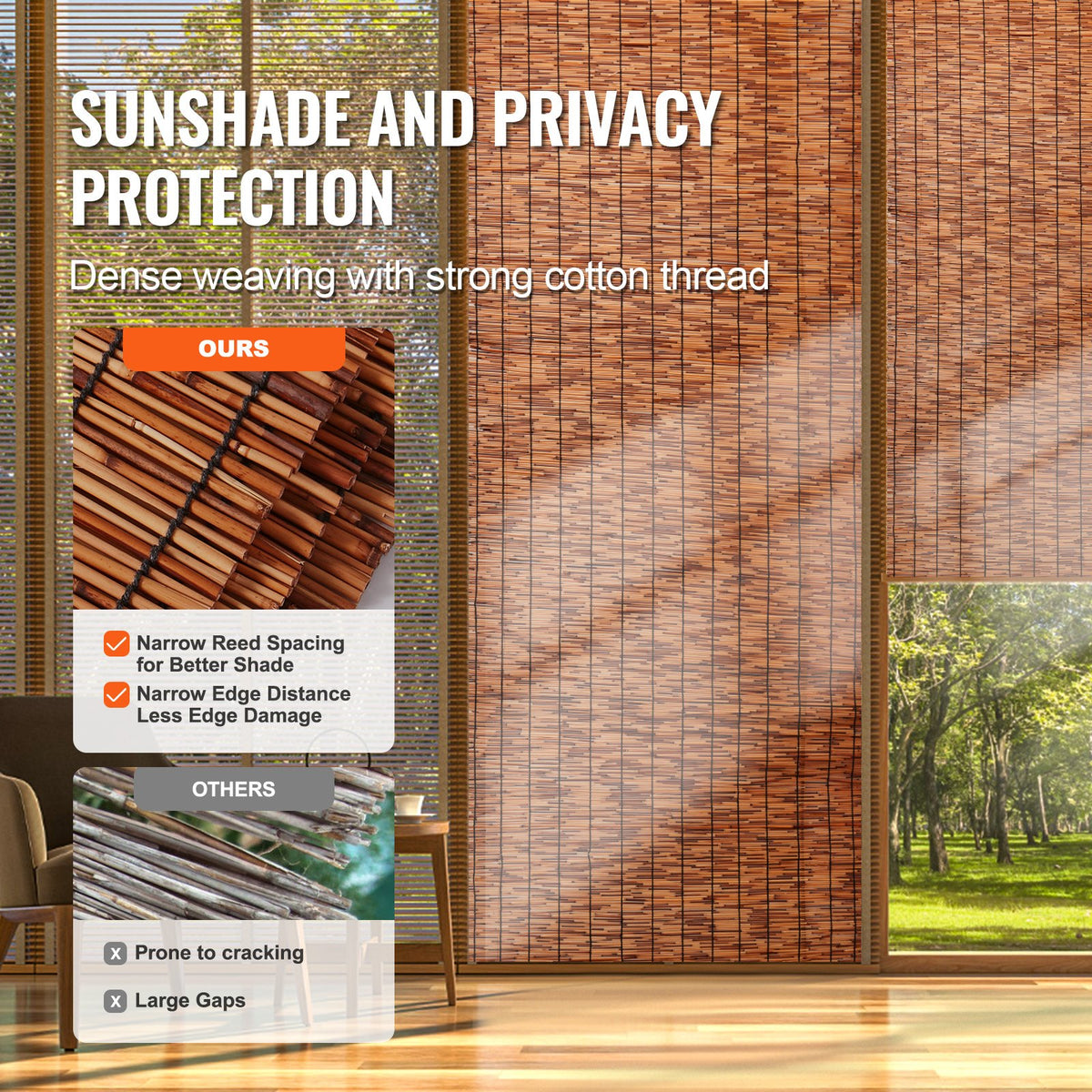 Natural Reed Fencing, 4 ft x 16.4 ft, 2 Pack Reed Screen Curtain Balcony Reed Fence Roll for Outdoor Backyard Patio, Decorative Fence for Backyard Garden Fencing Divider, Privacy Panel, Brown