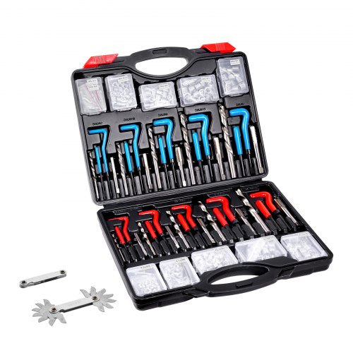 Helicoil-gängreparationssats, 338-delars SAE- och metriska gängverktygssats, M5, M6, M8, M10, M12, 1/4", 5/16", 3/8", 7/16", 1/2", HSS-borr, gänginsatser, gängtappar, avbrytningsverktyg