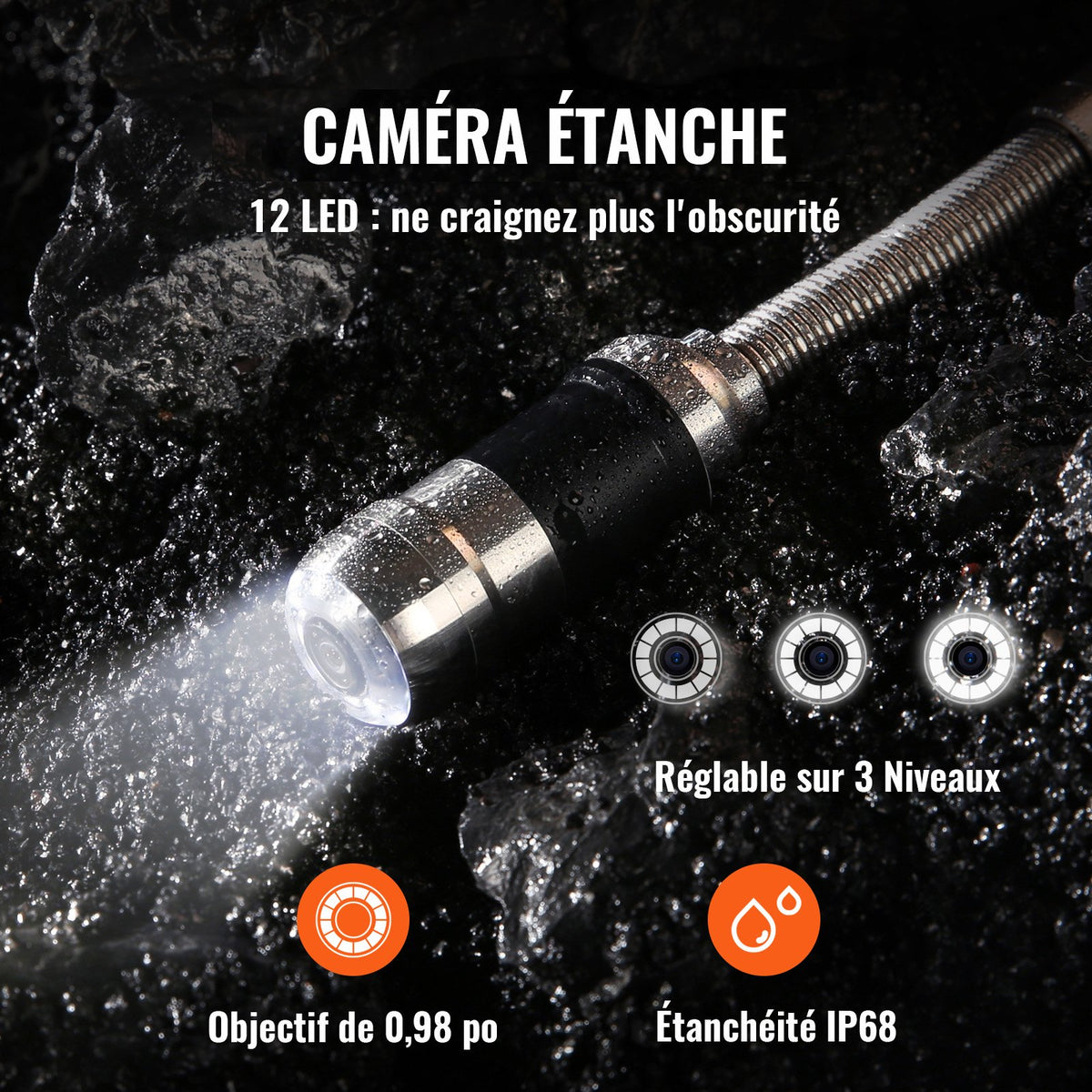 Sewer Camera Pipe Inspection Camera 17.9 cm Screen 1000TVL Camera 30.5m Pipeline Inspection Camera with DVR Function, Waterproof IP68 Camera w/12 Adjustable LEDs, w/a 16 GB SD Card for Sewer Line, Home, Duct Drainpipe Plumbing