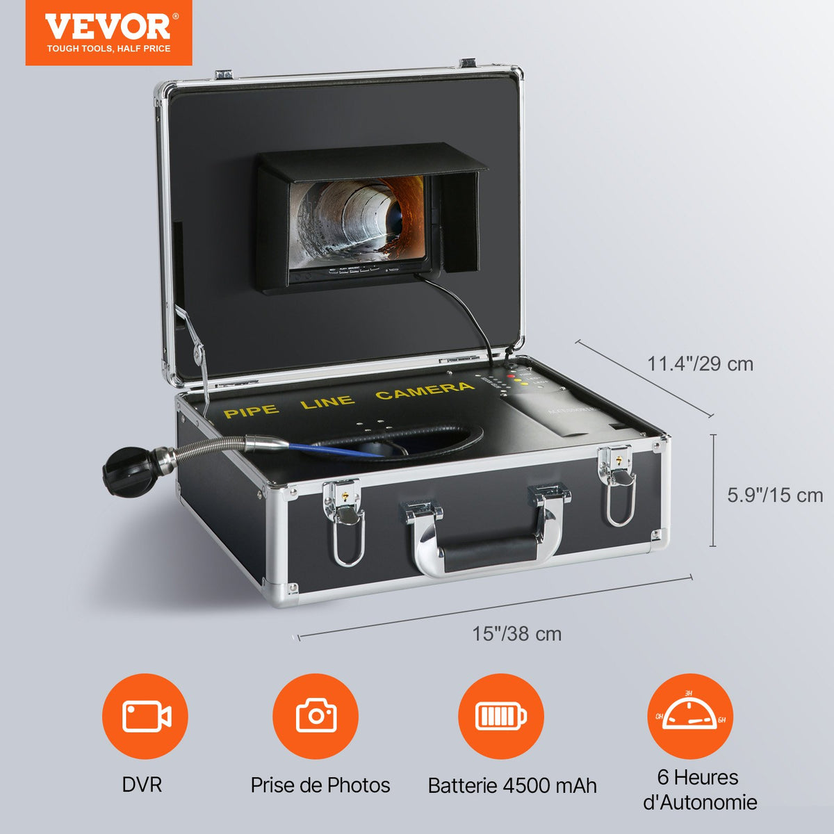 Sewer Camera Pipe Inspection Camera 17.9 cm Screen 1000TVL Camera 30.5m Pipeline Inspection Camera with DVR Function, Waterproof IP68 Camera w/12 Adjustable LEDs, w/a 16 GB SD Card for Sewer Line, Home, Duct Drainpipe Plumbing