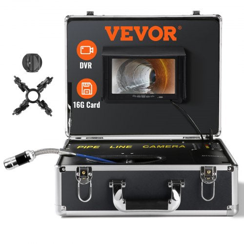 Avloppskamera, 50 m, 7-tums rörledningsinspektionskamera med DVR-funktion, vattentät IP68-kamera, 12 st justerbara LED-lampor, med ett 16 GB SD-kort för avloppsledning, kanal och avloppsrör