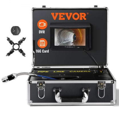 Avloppskamera, 50 m, 7-tums rörledningsinspektionskamera med DVR-funktion, vattentät IP68-kamera, 12 st justerbara LED-lampor, med ett 16 GB SD-kort för avloppsledning, kanal och avloppsrör