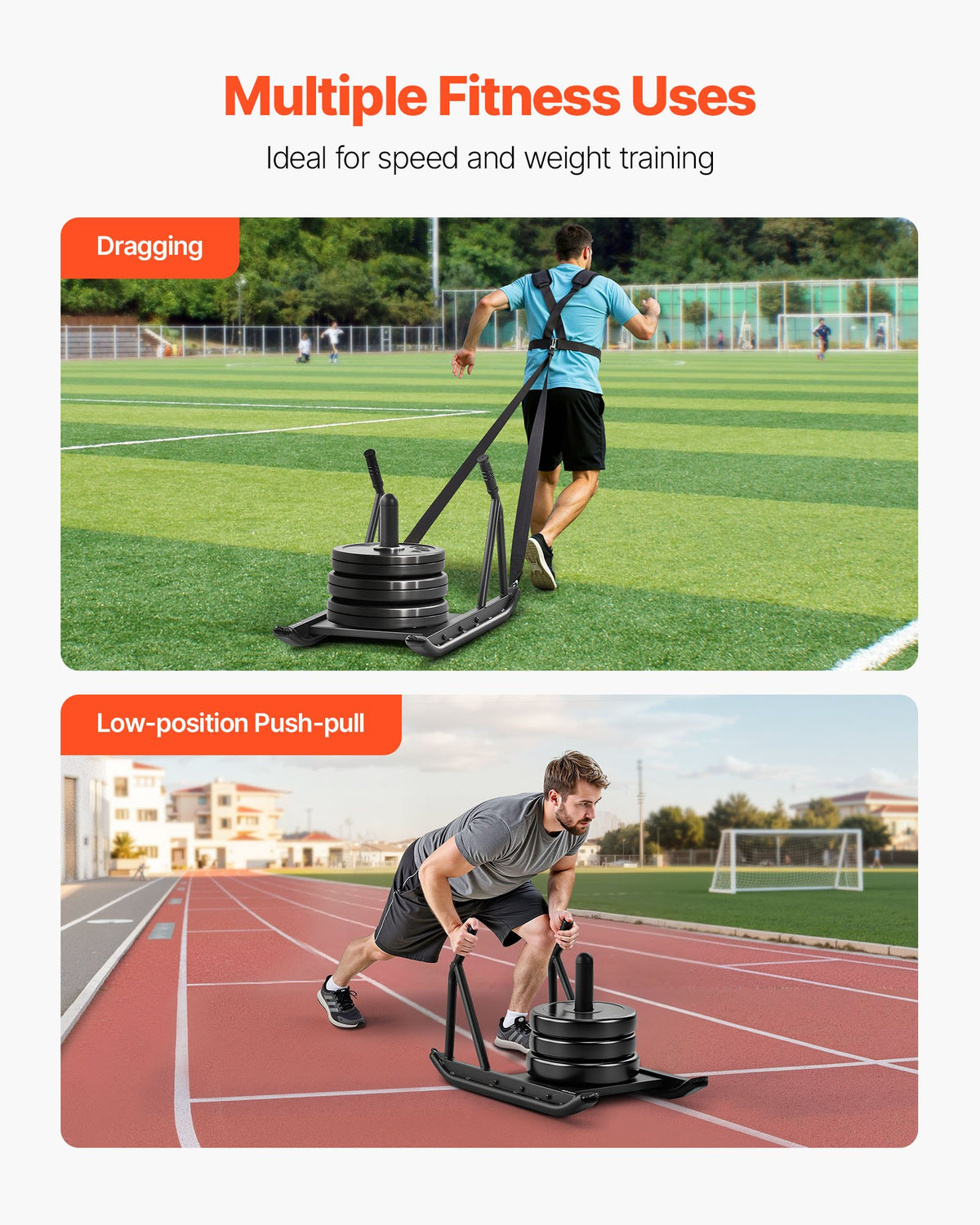 Weight Sled, Steel Power Sled, Fitness Strength Training Sleds for Athletic Exercise Speed Improvement, Workout Fitness Equipment with Handle, Compatible with 25/51 mm Weight Plates, Black