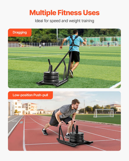 Weight Sled, Steel Power Sled, Fitness Strength Training Sleds for Athletic Exercise Speed Improvement, Workout Fitness Equipment with Handle, Compatible with 25/51 mm Weight Plates, Black