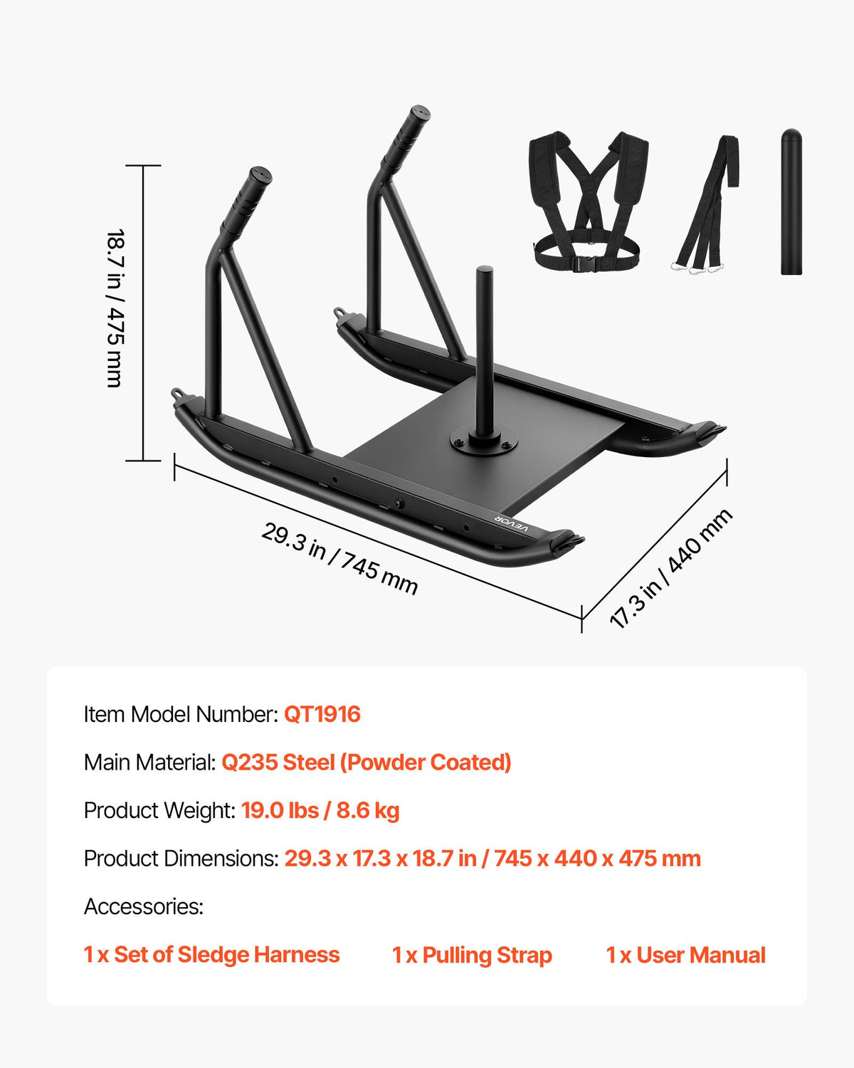 Weight Sled, Steel Power Sled, Fitness Strength Training Sleds for Athletic Exercise Speed Improvement, Workout Fitness Equipment with Handle, Compatible with 25/51 mm Weight Plates, Black
