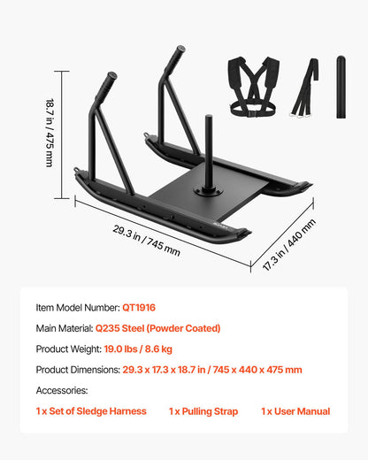 Weight Sled, Steel Power Sled, Fitness Strength Training Sleds for Athletic Exercise Speed Improvement, Workout Fitness Equipment with Handle, Compatible with 25/51 mm Weight Plates, Black