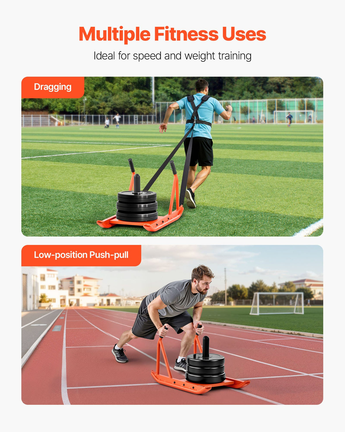 Viktkälke, Stålkraftkälke, Fitness Styrketräningskälkar för Atletisk Träning Hastighetsförbättring, Träningsutrustning med Handtag, Kompatibel med 25/51 mm Viktskivor, Orange