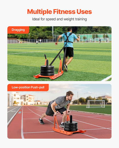 Viktkälke, Stålkraftkälke, Fitness Styrketräningskälkar för Atletisk Träning Hastighetsförbättring, Träningsutrustning med Handtag, Kompatibel med 25/51 mm Viktskivor, Orange