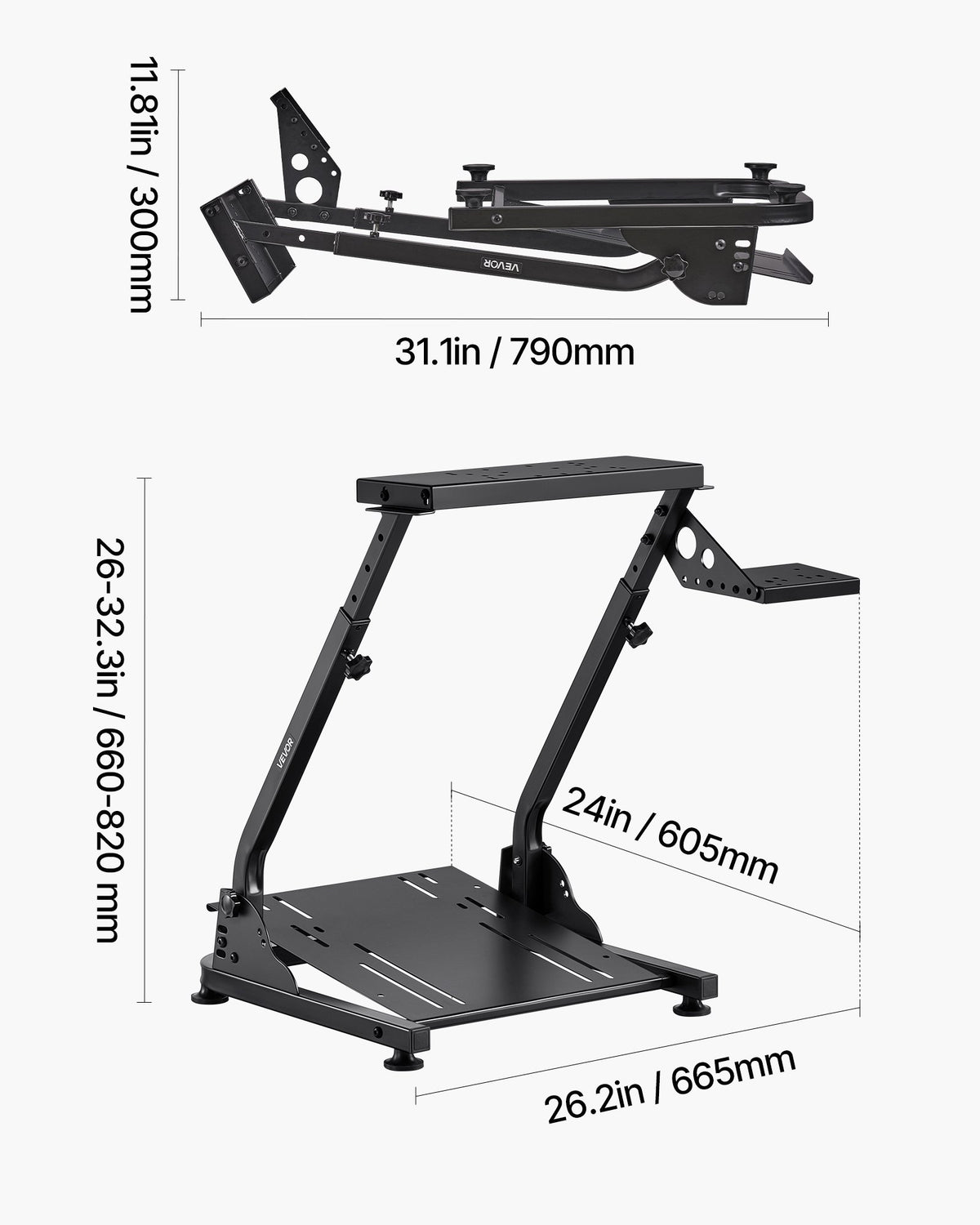 Stativ för racingratt, justerbart och hopfällbart simulatorställ för Logitech G29 G27 G920 G923, Thrustmaster T300RS T300GT T248 TS-PC TSXW Gaming Cockpit, pedalsimulator ingår ej