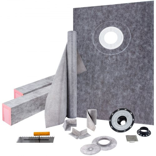 Duschkantsats 91 x 152 cm vattentät duschkantbeklädnad med 10 cm PVC-förskjuten limfläns, 10 cm rostfritt stålgaller, 2 kapbara duschkanter och murslev, sluttande duschstångspinnar, lämplig för badrum