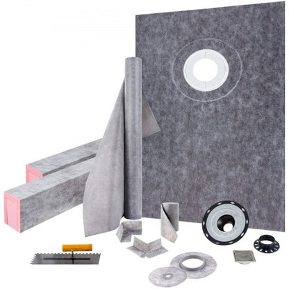 Duschkantsats 91 x 152 cm vattentät duschkantbeklädnad med 10 cm PVC-förskjuten limfläns, 10 cm rostfritt stålgaller, 2 kapbara duschkanter och murslev, sluttande duschstångspinnar, lämplig för badrum