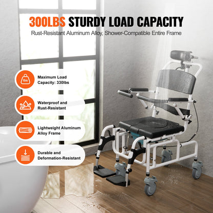 Shower Wheelchair 17.5in/44.5 cm Al Alloy Bathroom Wheelchair for Disabled Adult