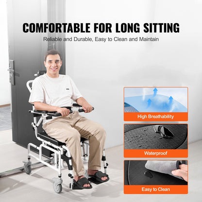 Shower Wheelchair 17.5in/44.5 cm Al Alloy Bathroom Wheelchair for Disabled Adult