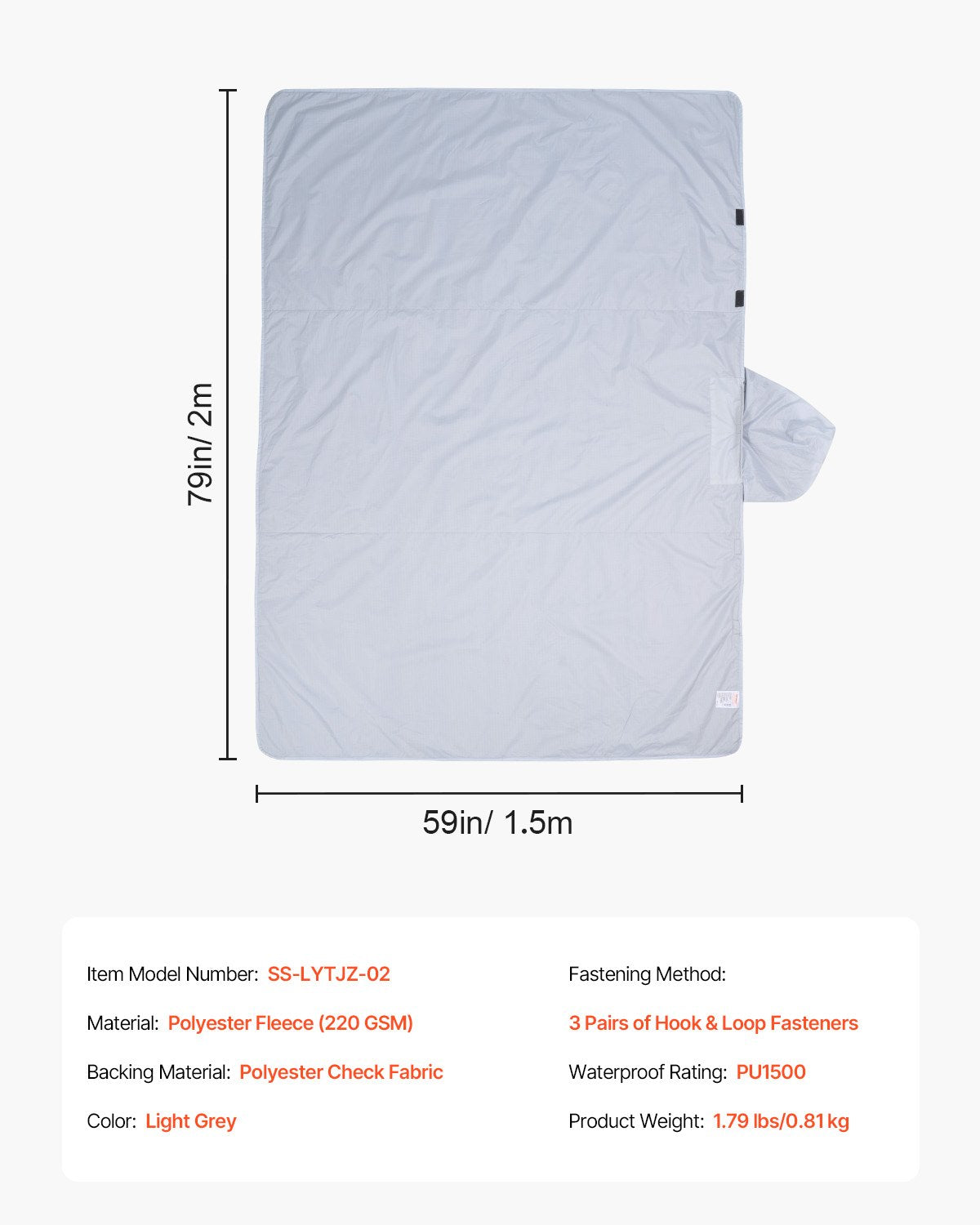 Campingfilt 2x1,5m (79" x 59") Bärbar varm stadionfilt utomhus ljusgrå