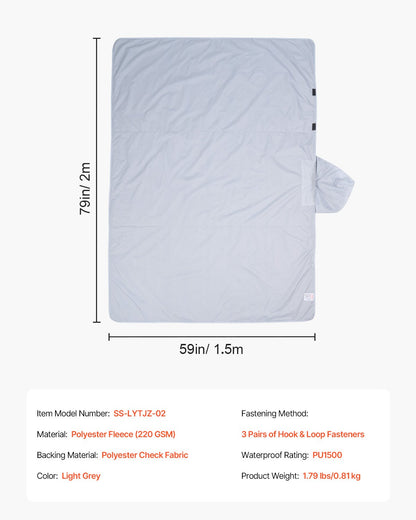 Campingfilt 2x1,5m (79" x 59") Bärbar varm stadionfilt utomhus ljusgrå