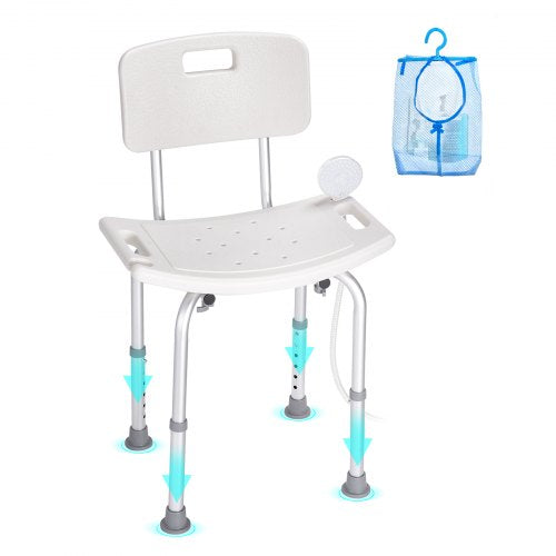 Duschstol, duschsits med ryggstöd, justerbar duschpall, duschstol för inuti duschbadkar, halkfri badrumsbänk för äldre, funktionshindrade, kapacitet 158,8 kg