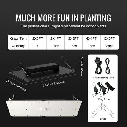 LED-växtlampa, 300W fullspektrum dimbar, högavkastande Samsung 2B1B diodväxtlampa för inomhusväxter, plantor, grönsaker och blommor i växthus, kedjedrivare för 3x3/4x4 fot odlingstält