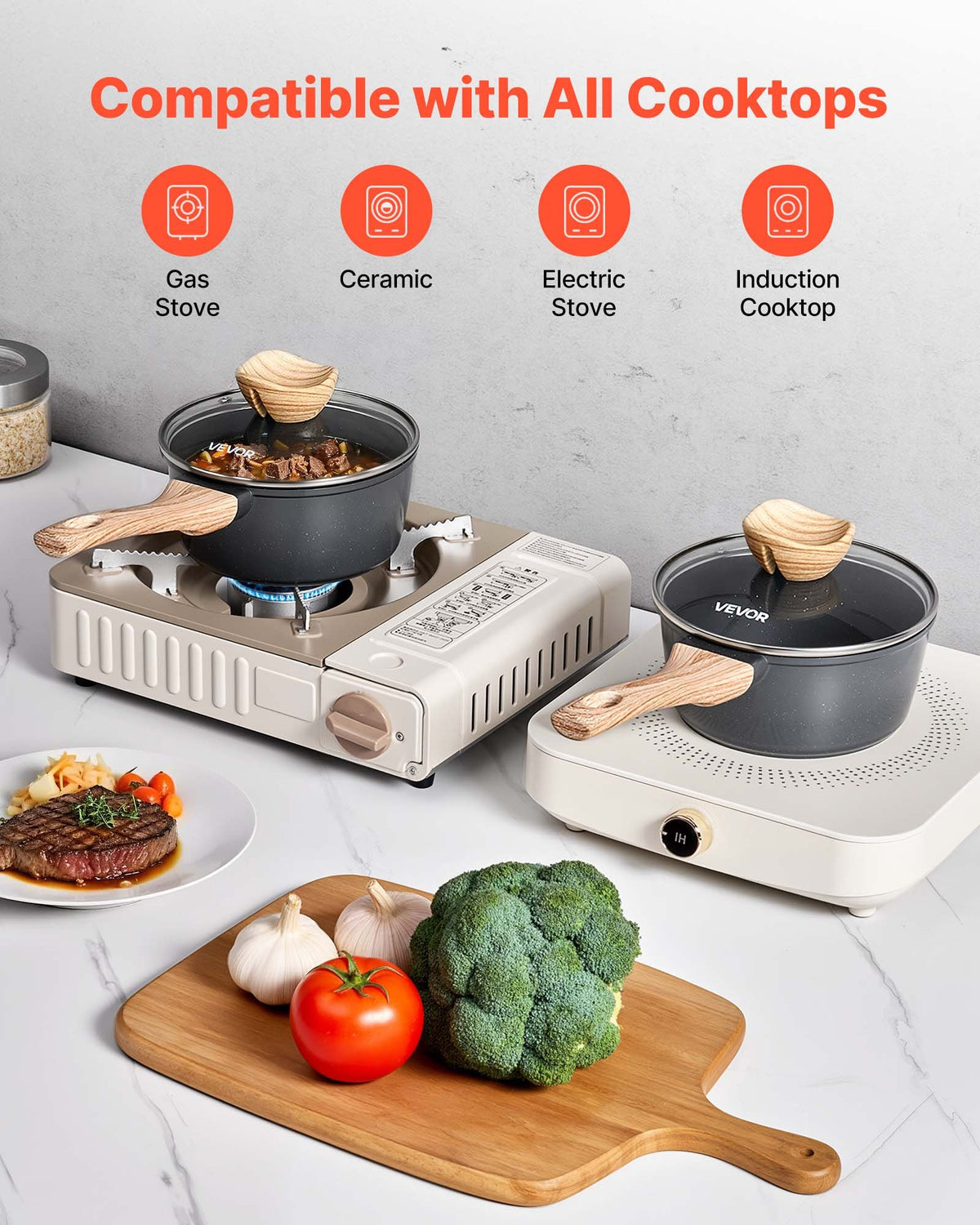 1,5 qt kastrull, nonstick-kastrull med härdat glaslock, mångsidig såsgryta med avtagbart handtag, kastrull för liten köksgryta med beläggning, induktionskompatibel, svart