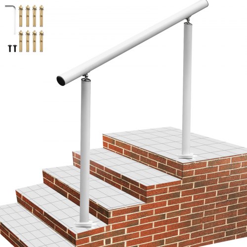 Handrail Outdoor Stairs, 4ft, 34 Inch Outdoor Handrail White Outdoor Stair Railing Adjustable from 0 to 60 Degrees Handrail for Stairs Outdoor White Aluminum Stair Railing for Garden