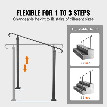 Handrail Banister Outdoor Stairs 48X35.5 Inch Outdoor Handrail Stair Railing Adjustable from 0 to 45 Degrees Handrail for Cross Bar Stairs Outdoor Aluminum Black Stair Railing