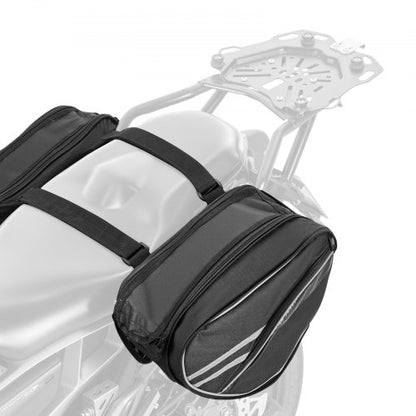 Motorcycle Saddlebag, 30 L (15 L x 2) Large Capacity Side Saddle Bag with Waterproof Rain Cover and Straps, Compatible with Most Motorcycles, Outdoor Sports Motorbike Luggage Storage Bag, Black