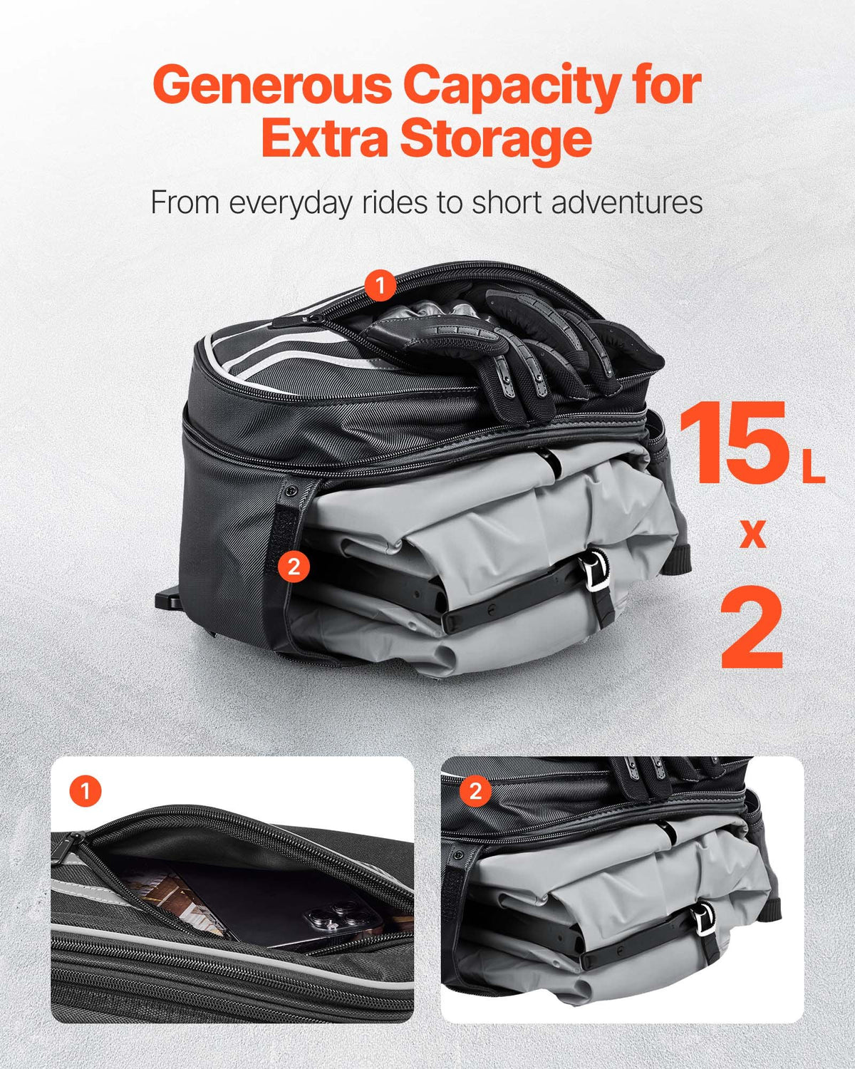 Motorcycle Saddlebag, 30 L (15 L x 2) Large Capacity Side Saddle Bag with Waterproof Rain Cover and Straps, Compatible with Most Motorcycles, Outdoor Sports Motorbike Luggage Storage Bag, Black