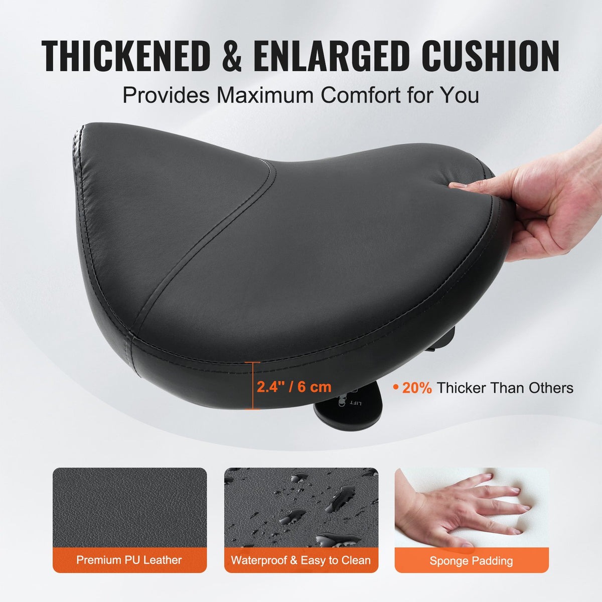 Saddle Stool with Wheels, 181.4 kg Weight Capacity Ergonomic Rolling Saddle Stool, Height Adjustable Thickened PU Leather Swivel Saddle Stools Chair for Salon, Spa, Tattoo, Clinic, Black