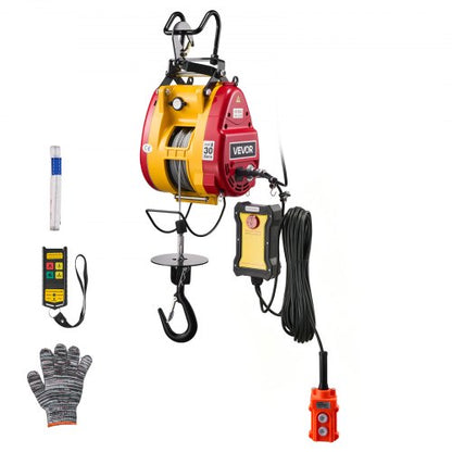 2-in-1 Electric Hoist Winch, 300 kg Capacity, 1500W Portable Power Winch Crane, 30 m Lifting Height, 18.9 m/min with Wired and Wireless Remote Control for Factory, Warehouss, Garage