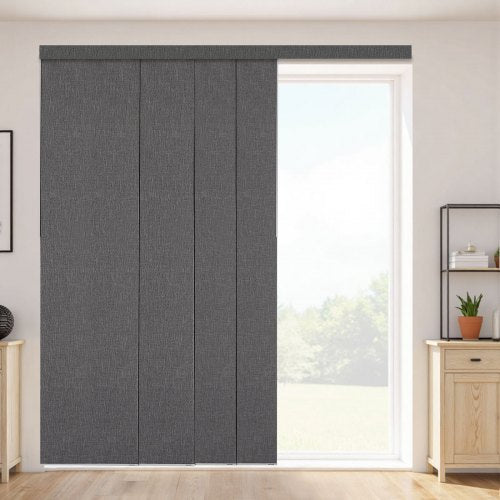 Panelgardiner, utdragbara skenor från 116 cm till 218 cm B, trimbara panelgardiner upp till 243 cm H, vertikala mörkläggningsgardiner för skjutdörrar, altandörrar, rumsavdelare, mörkgrå