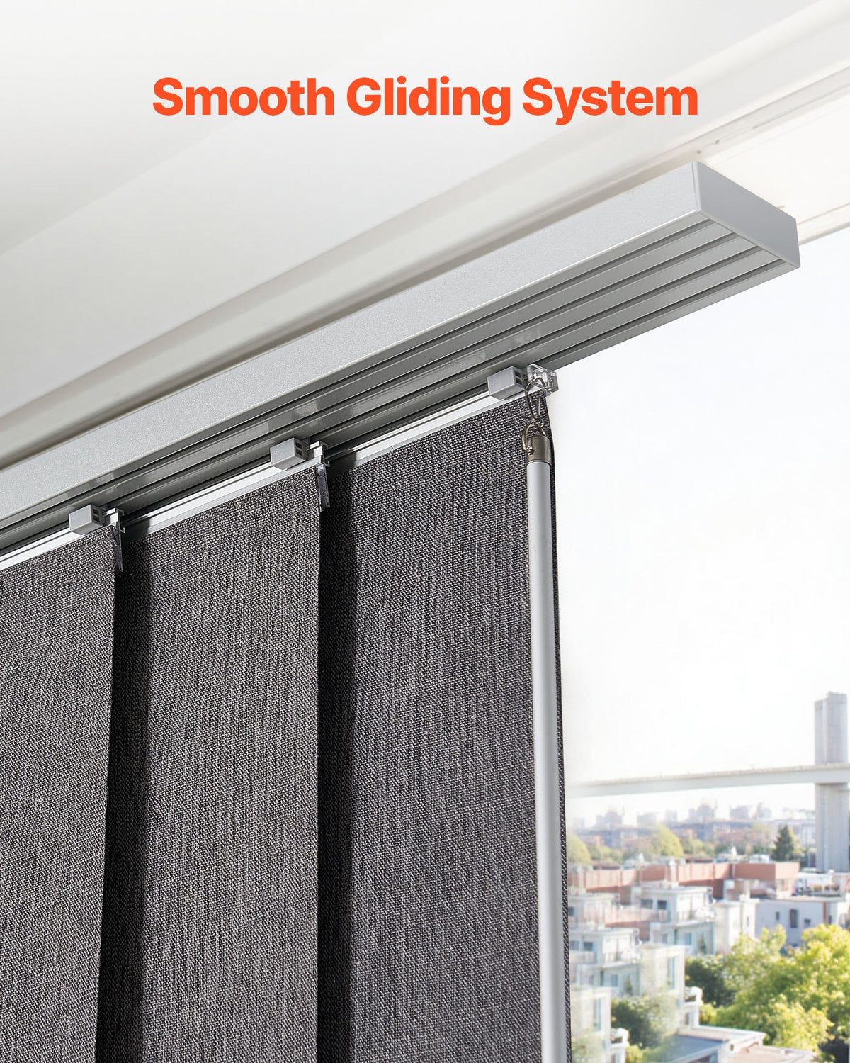 Panelgardiner, utdragbara skenor från 116 cm till 218 cm B, trimbara panelgardiner upp till 243 cm H, vertikala mörkläggningsgardiner för skjutdörrar, altandörrar, rumsavdelare, mörkgrå