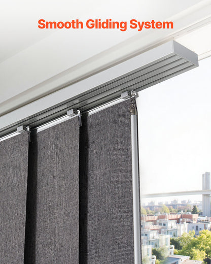 Panelgardiner, utdragbara skenor från 116 cm till 218 cm B, trimbara panelgardiner upp till 243 cm H, vertikala mörkläggningsgardiner för skjutdörrar, altandörrar, rumsavdelare, mörkgrå