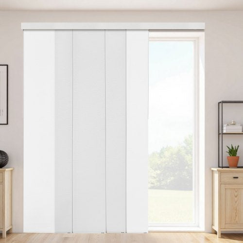 Panelgardiner, utdragbara skenor från 116 cm till 218 cm B, trimbara panelgardiner upp till 243 cm H, justerbara vertikala panelgardiner för skjutdörrar, altandörrar, rumsavdelare, fönster, vit