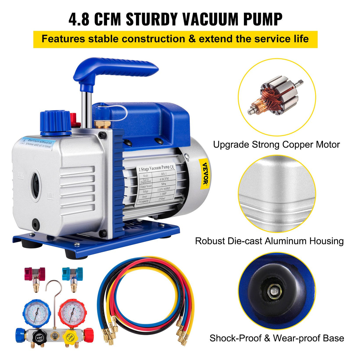 AC-vakuumpump grenrörsmätare 4,8 CFM 5PA HVAC-vakuumpump med låda