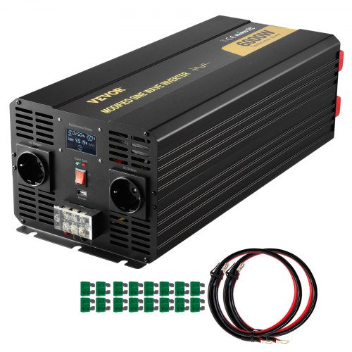 Strömomvandlare, 6000W, modifierad sinusvågsomvandlare DC 12V till AC 230V bilomvandlare med LCD-skärm, fjärrkontroll, LED-indikatorer, EU-uttag, strömomvandlare, för bil, husbil, lastbil, båt, resor, camping