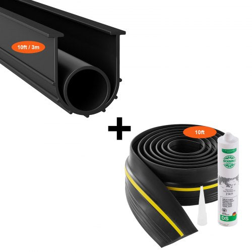 Garage Door Threshold and Bottom Seals Kit, 10 FT U Shape+O Ring Universal Garage Door Bottom Seal Weatherstrip PVC, Combine with Weatherproof Garage Threshold Seal Strip with Adhesive, Black