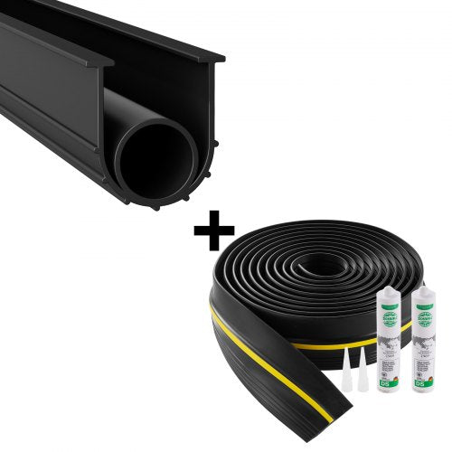 Tätningssats för garageportströskel och botten, 6 meter U-form + O-ring universell tätningslist för garageportens botten, PVC, kombinerad med väderbeständig tätningslist för garagetröskel med självhäftande material, svart