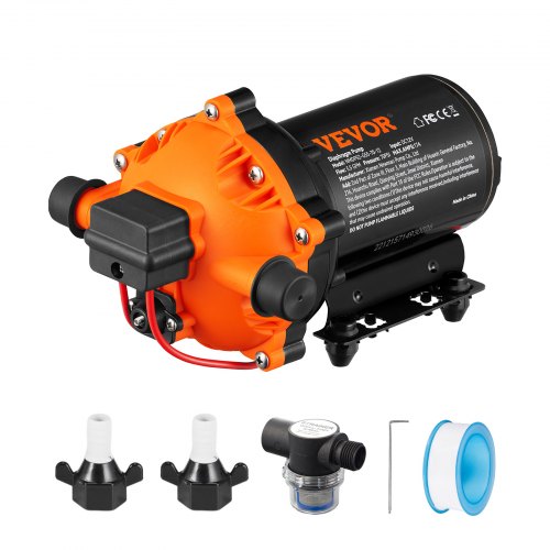 Vattenmembranpump, 12V DC, 5,5 GPM flöde, 70 PSI nominellt tryck (40-100 PSI justerbart), 1/2" MNPT självsugande sprutpump med tryckbrytare för husbil, husbil, marin, båt, gräsmatta, FCC-certifierad