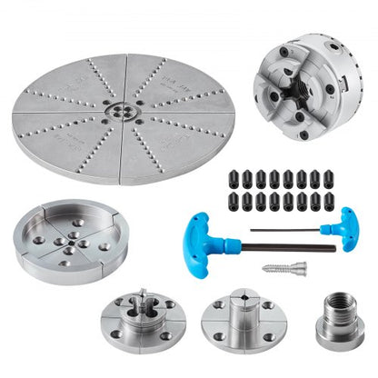 KP965 Svarvchuck, 4-käftar 9,5 cm diameter, metallsvarvchuck, svarvtillbehör med 5 uppsättningar käftar, självcentrerande verktyg, för precisionsbearbetning, slipmaskiner, fräsmaskiner