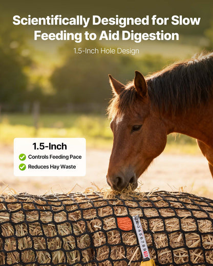 Round Bale Hay Net, 1.5 x 1.5 x 1.5 m, 38.1 x 38.1 mm Holes, PE Material, Knotless Design, with Zip Ties, Needle Shuttle, Repair Twine and Storage Bag, Slow Feeder Round Bale Net for Horses