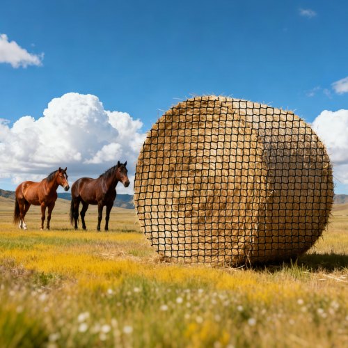 Round Bale Hay Net, 1.8 x 1.8 x 1.8 m, 38.1 x 38.1 mm Holes, PE Material, Knotless Design, with Zip Ties, Needle Shuttle, Repair Twine and Storage Bag, Slow Feeder Round Bale Net for Horses