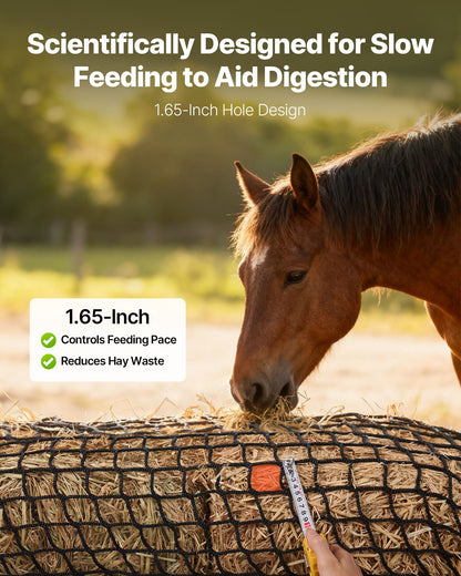 Round Bale Hay Net, 1.8 x 1.8 x 1.8 m, 42 x 42 mm Holes, PE Material, Knotless Design, with Zip Ties, Needle Shuttle, Repair Twine and Storage Bag, Slow Feeder Round Bale Net for Horses