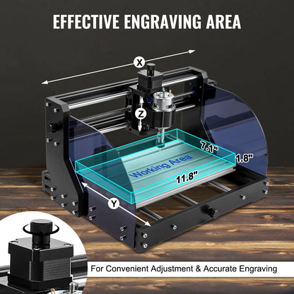 Graveringsmaskin 300×180×45 mm CNC-router CNC 3018 Pro 15W lasergravör GRBL-styrd 3-axlig lasergraveringsmaskin, med offline-styrenhet, för snidning av plast, akryl, PVC, trä