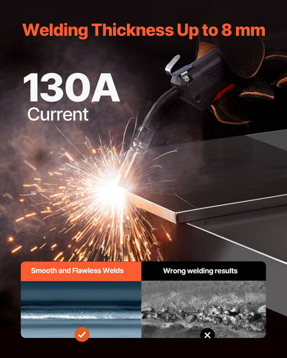 MIG-svets, 130 Amp synergisk MIG-svetsmaskin, gaslös flusskärnsvetsmaskin, bärbar MIG-svets med IGBT-inverterteknik och digital skärm
