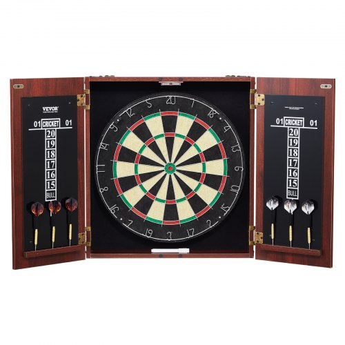 Darttavla och skåpset, färdigt att spela-paket Darttavlaskåp i officiell storlek, Stålspetsad darttavla med dolt skåp, Enkel montering, Komplett med alla tillbehör, Perfekt för cricketmatcher