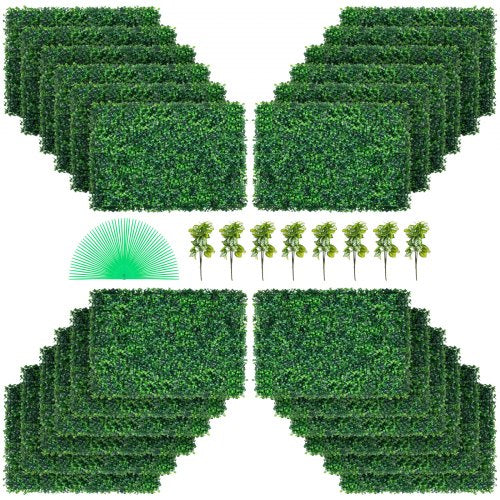 Konstgjord buxbompanel 24" x 16" UV 24 st buxbomshäckväggpaneler konstgräs bakgrundsvägg 4 cm grön gräsvägg, konstgjord häck för dekoration avskildhet staket inomhus, utomhus trädgård bakgård