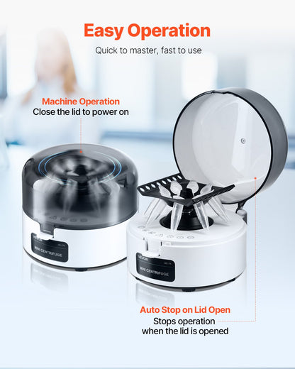 Minicentrifugmaskin, 3013xg RCF elektrisk laboratoriecentrifugmaskin med 2-i-1-rotor för 0,2/1,5/2 ml rörkapacitet, fast hastighet 7000 r/min, lågt brus, används ofta i olika experiment