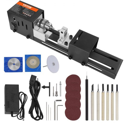 Minisvarv, 7 cm x 16 cm, 24VDC 96W Mini-träsvarv, verktyg, fräsmaskinstillbehör, 7 hastigheter, 4220/5300/5650/6350/6660/7050/8450 varv/min, för gör-det-själv-träbearbetning, träborr, roterande verktyg