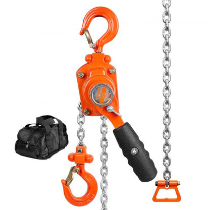 Manual Lever Chain Hoist, 1/4 Ton 550 lbs Capacity 1.5m Come Along, G80 Galvanized Carbon Steel with Weston Double-Pawl Brake, Auto Chain Leading & 360° Rotation Hook, for Garage Factory Dock