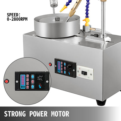 Gem Faceting Machine 6inch Jewelry Polisher Rock Polisher Gem Cutting Machine Lapidary Grinder Polisher Machine Lapidary Equipment with Water Pump Mechanical Handle for Gem Jade Stone Jewelry